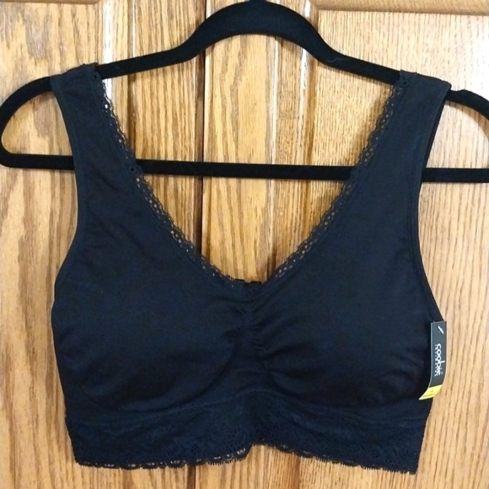 Coobie NWT Women's Lace Comfort Bra 9060-L Size XL Black Seamless Wide Straps